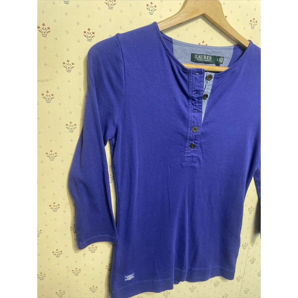 Ralph Lauren Top Pullover Layer Twilight Bella Small Petite Henley - Picture 4 of 5
